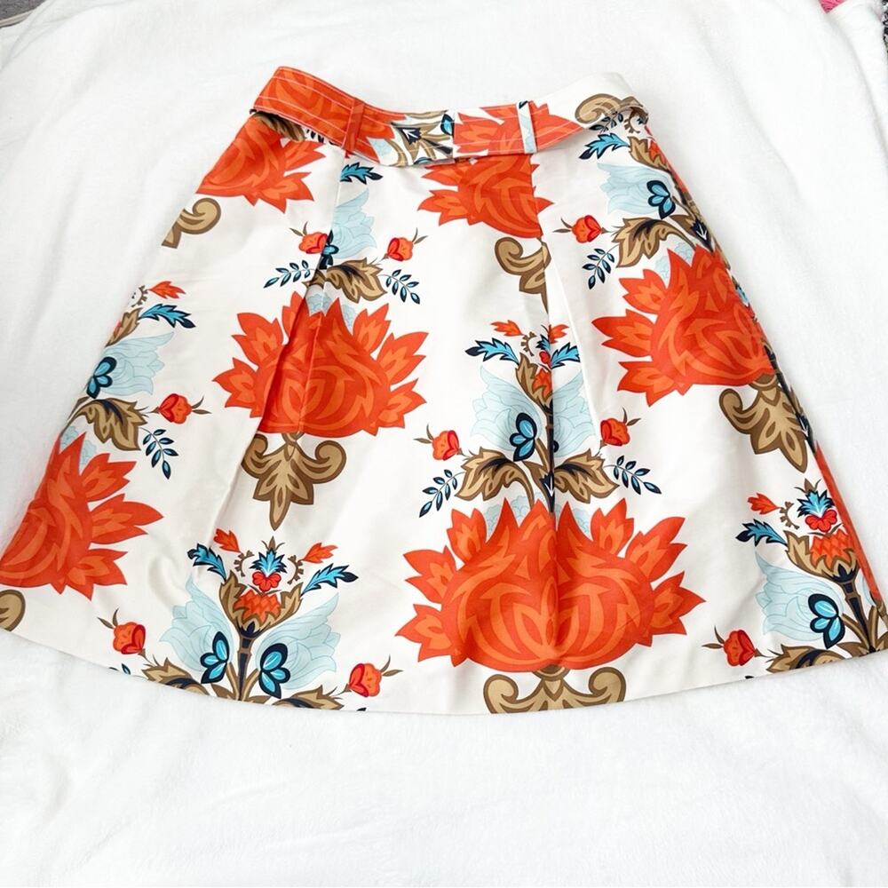 Talbots floral pure silk full skirt orange belted size 12
